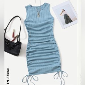 SHEIN ruched drawstring side bodycon dress light blue size small US 4